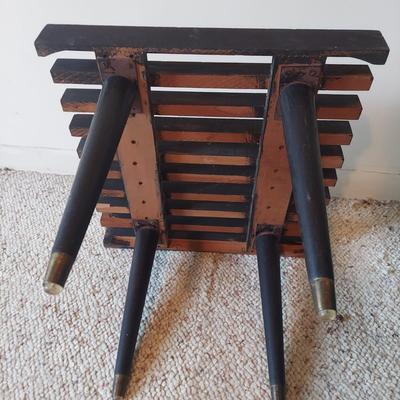 Mid Century Slatted Wood Side Table Plant Stand (B2-BBL)