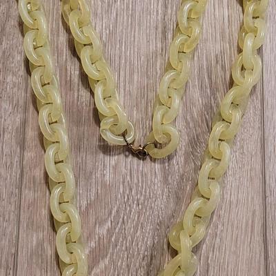 Vintage Lucite Yellow Green Chain Necklace & Rainbow Titanium QuartzNecklace