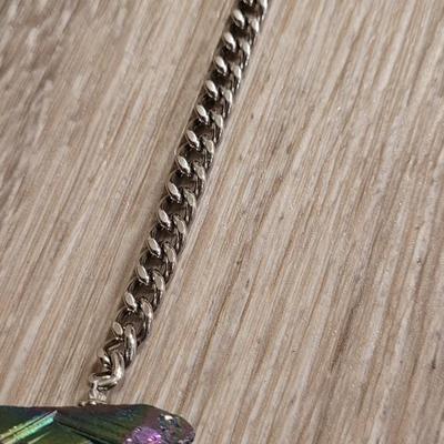 Vintage Lucite Yellow Green Chain Necklace & Rainbow Titanium QuartzNecklace