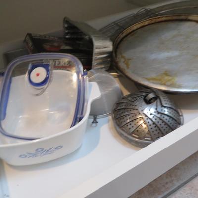 Kitchen Cabinet and Drawers Group lot - Tins Tupperware and Jars