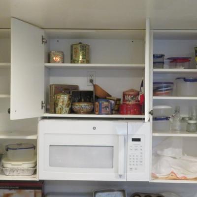 Kitchen Cabinet and Drawers Group lot - Tins Tupperware and Jars