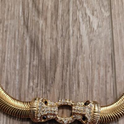 Vintage Double Cheetah Head Necklace with Snake Chain