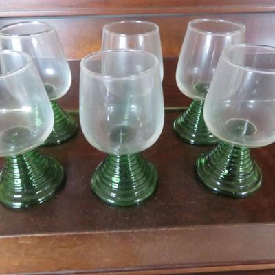 6 German Roemer Green Beehive Cordial Liqueur Glasses 3-1/2" tall MINT