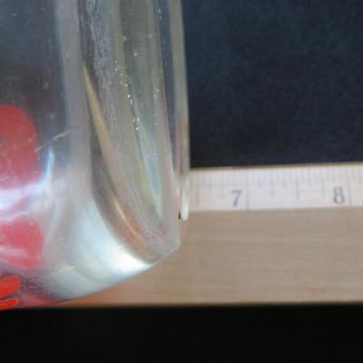 Vintage Glass Juice Pitcher with Oranges, Tomatoes & Leaves Design 6 1/2" Tall