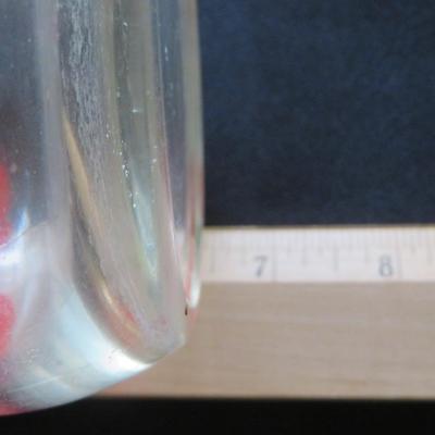 Vintage Glass Juice Pitcher with Oranges, Tomatoes & Leaves Design 6 1/2" Tall