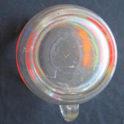 Vintage Glass Juice Pitcher with Oranges, Tomatoes & Leaves Design 6 1/2" Tall