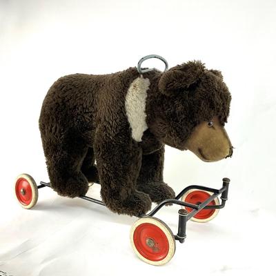 800 Vintage Steiff Bear Ride On Toy with Wheels