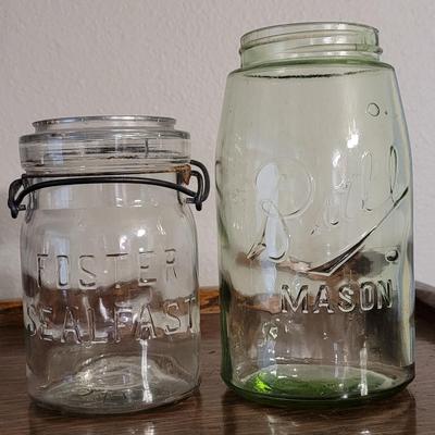 Antique Green Glass Ball Jar & Foster Seal Fast Jar