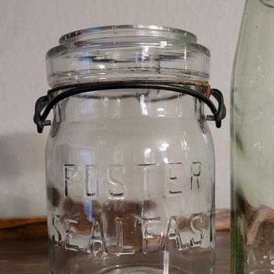 Antique Green Glass Ball Jar & Foster Seal Fast Jar
