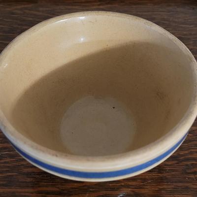 Vintage Creamy Tan, Blue, & White Stripe Bowl