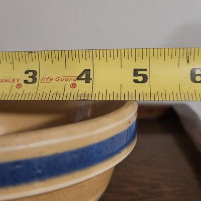 Vintage Creamy Tan, Blue, & White Stripe Bowl