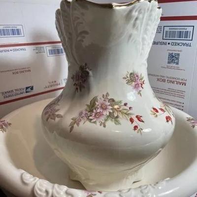 Vintage/Antique Pitcher 12" Tall & Bowl 15.25" Diameter Set Preowned from an Estate in Good Preowned Condition.