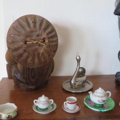 Mantle Top Lot of Estate Bric-a-Brac -Trinket Box - Bohemian / Czech / Cobalt Blue / Footed Vase - Wade Miniatures