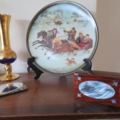 Mantle Top Lot of Estate Bric-a-Brac -Trinket Box - Bohemian / Czech / Cobalt Blue / Footed Vase - Wade Miniatures