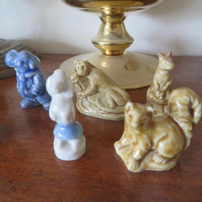 Mantle Top Lot of Estate Bric-a-Brac -Trinket Box - Bohemian / Czech / Cobalt Blue / Footed Vase - Wade Miniatures