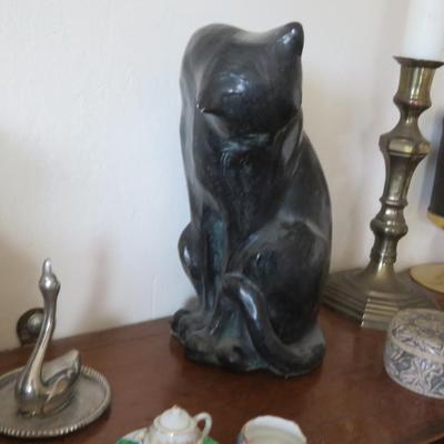 Mantle Top Lot of Estate Bric-a-Brac -Trinket Box - Bohemian / Czech / Cobalt Blue / Footed Vase - Wade Miniatures