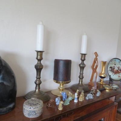 Mantle Top Lot of Estate Bric-a-Brac -Trinket Box - Bohemian / Czech / Cobalt Blue / Footed Vase - Wade Miniatures