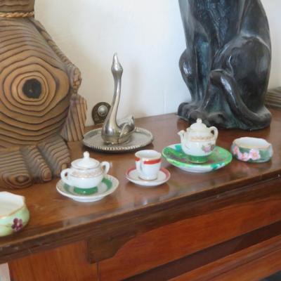 Mantle Top Lot of Estate Bric-a-Brac -Trinket Box - Bohemian / Czech / Cobalt Blue / Footed Vase - Wade Miniatures