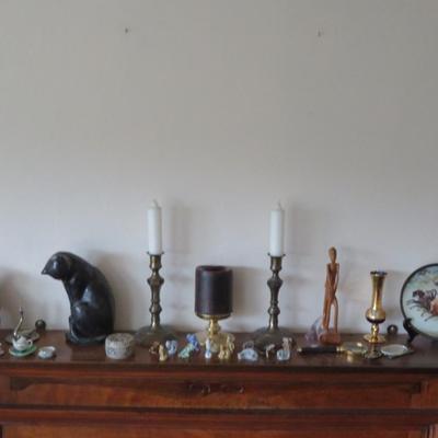 Mantle Top Lot of Estate Bric-a-Brac -Trinket Box - Bohemian / Czech / Cobalt Blue / Footed Vase - Wade Miniatures