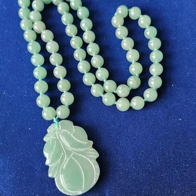 Asian Green Jade Beaded Necklace and Cuff