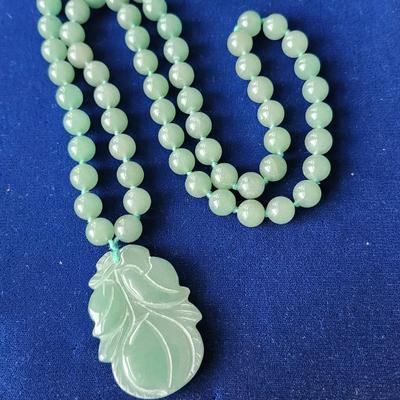Asian Green Jade Beaded Necklace and Cuff