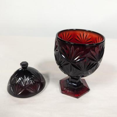 Ruby Red Footed Glass Egg Candy Dish