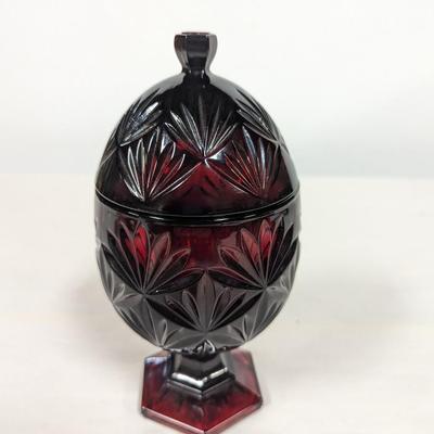 Ruby Red Footed Glass Egg Candy Dish