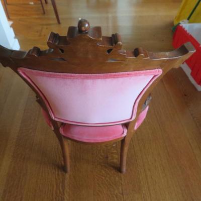 Red Victorian Chair, Lot of 3 Small Lady's chairs, velveteen and wood