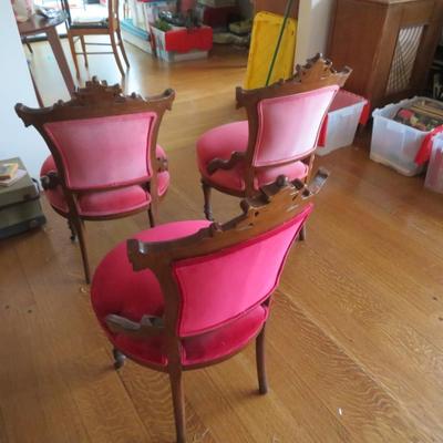 Red Victorian Chair, Lot of 3 Small Lady's chairs, velveteen and wood