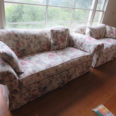 Lot of 2 - Beautiful Floral 3 Person Camelback Sofa with Rolled Arms - - Lee Industries Inc. As seen