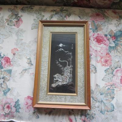 Mother of pearl Framed Tiger wall art - Lot of 2 as seen