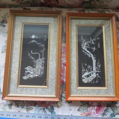 Mother of pearl Framed Tiger wall art - Lot of 2 as seen
