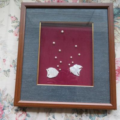 Vintage Shell Fish Under Water Coastal Handcrafted Wall Art Picture w Pearls