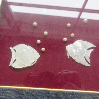 Vintage Shell Fish Under Water Coastal Handcrafted Wall Art Picture w Pearls