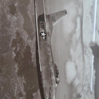 American USAF MILITARY Aircraft Mid Flight - FU 45 - Framed Black and White Photo.