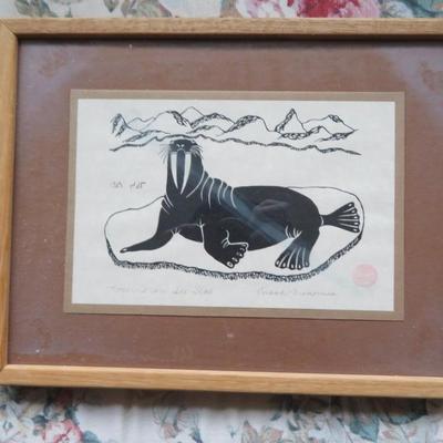 ENOOK MANOMIE ESKIMO WALRUS WOODBLOCK PRINT