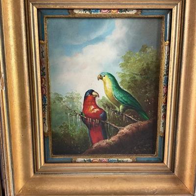 817 Italian Framed Art of Birds Signed by Bilbon