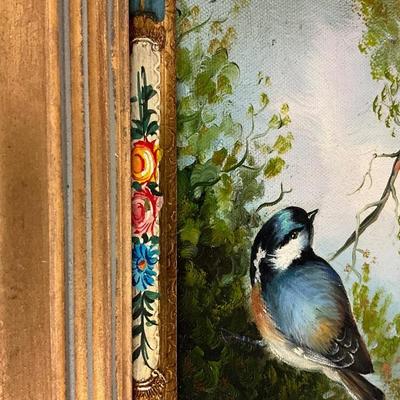 817 Italian Framed Art of Birds Signed by Bilbon