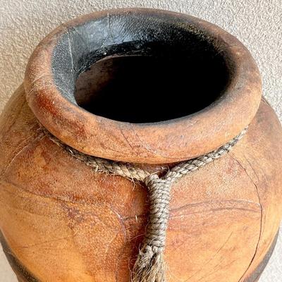 44â€ Mexican Leather Wrapped Clay Pot