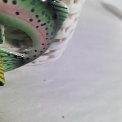 Vintage NAPCO Ceramic Fishing Creel Basket Planter