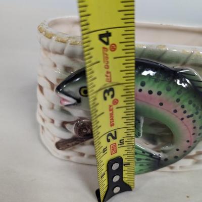 Vintage NAPCO Ceramic Fishing Creel Basket Planter