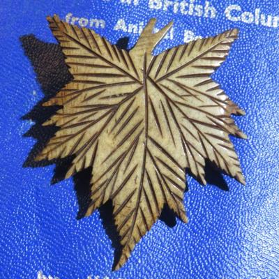 Maple Leaf Carved Animal Bone - Brooch Lapel Pin