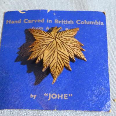 Maple Leaf Carved Animal Bone - Brooch Lapel Pin