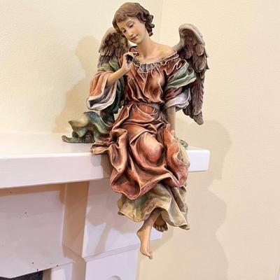 Accents & Occations ~ Large 18â€ Tall Shelf Sitter Angel Holding A Rose