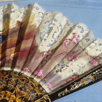 Rare Goya El Cacharrero Silk Lace Hand Fan La Vendimia Unique Artwork Frame 6