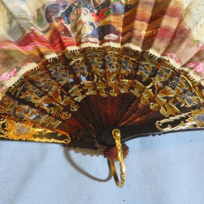 Rare Goya El Cacharrero Silk Lace Hand Fan La Vendimia Unique Artwork Frame 6