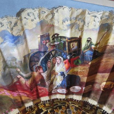 Rare Goya El Cacharrero Silk Lace Hand Fan La Vendimia Unique Artwork Frame 6