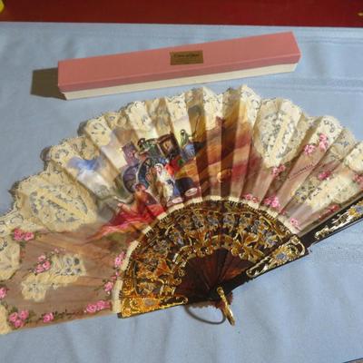 Rare Goya El Cacharrero Silk Lace Hand Fan La Vendimia Unique Artwork Frame 6