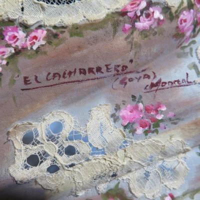 Rare Goya El Cacharrero Silk Lace Hand Fan La Vendimia Unique Artwork Frame 6