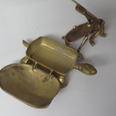 Vintage Brass Turtle & Brass Fly Ashtray / Trinket Box
